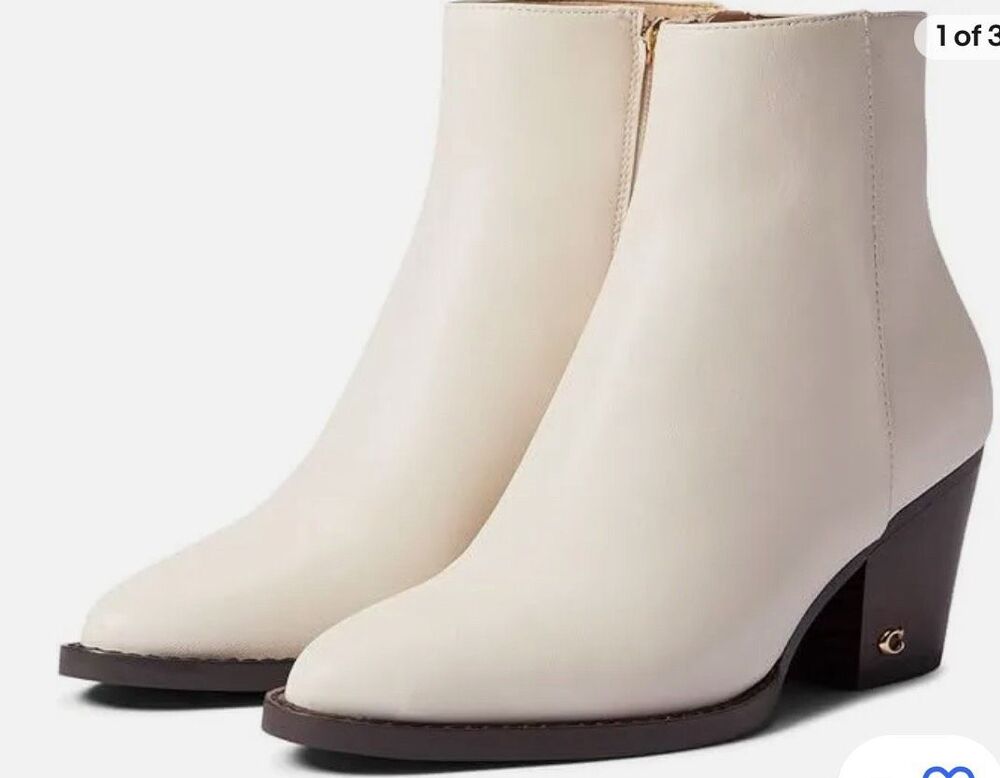 COACH Pacey Bootie Leather Pointed Toe Chalk NWOB Size 7